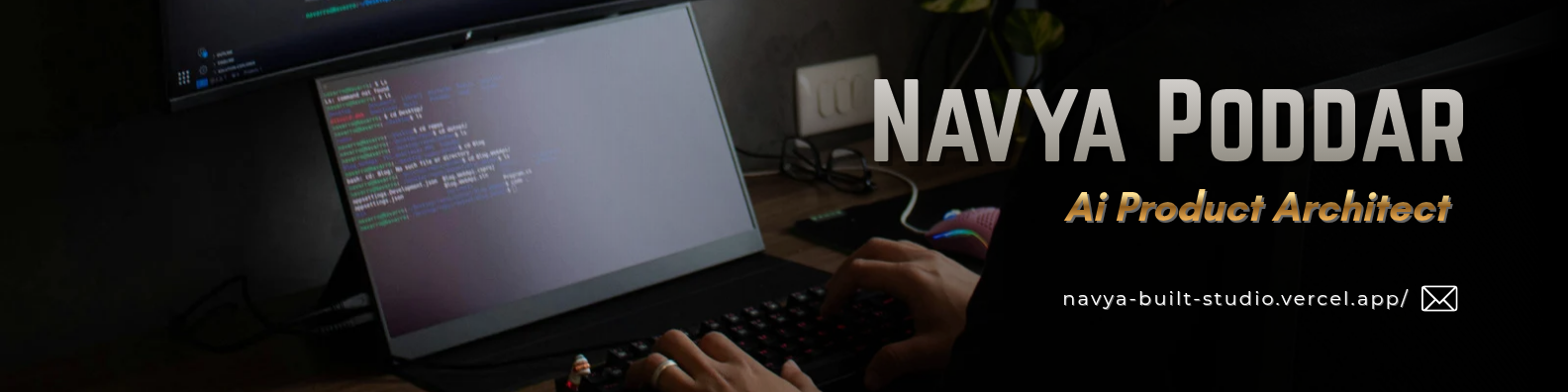 Navya Poddar, AI Product Architect, working at her development desk